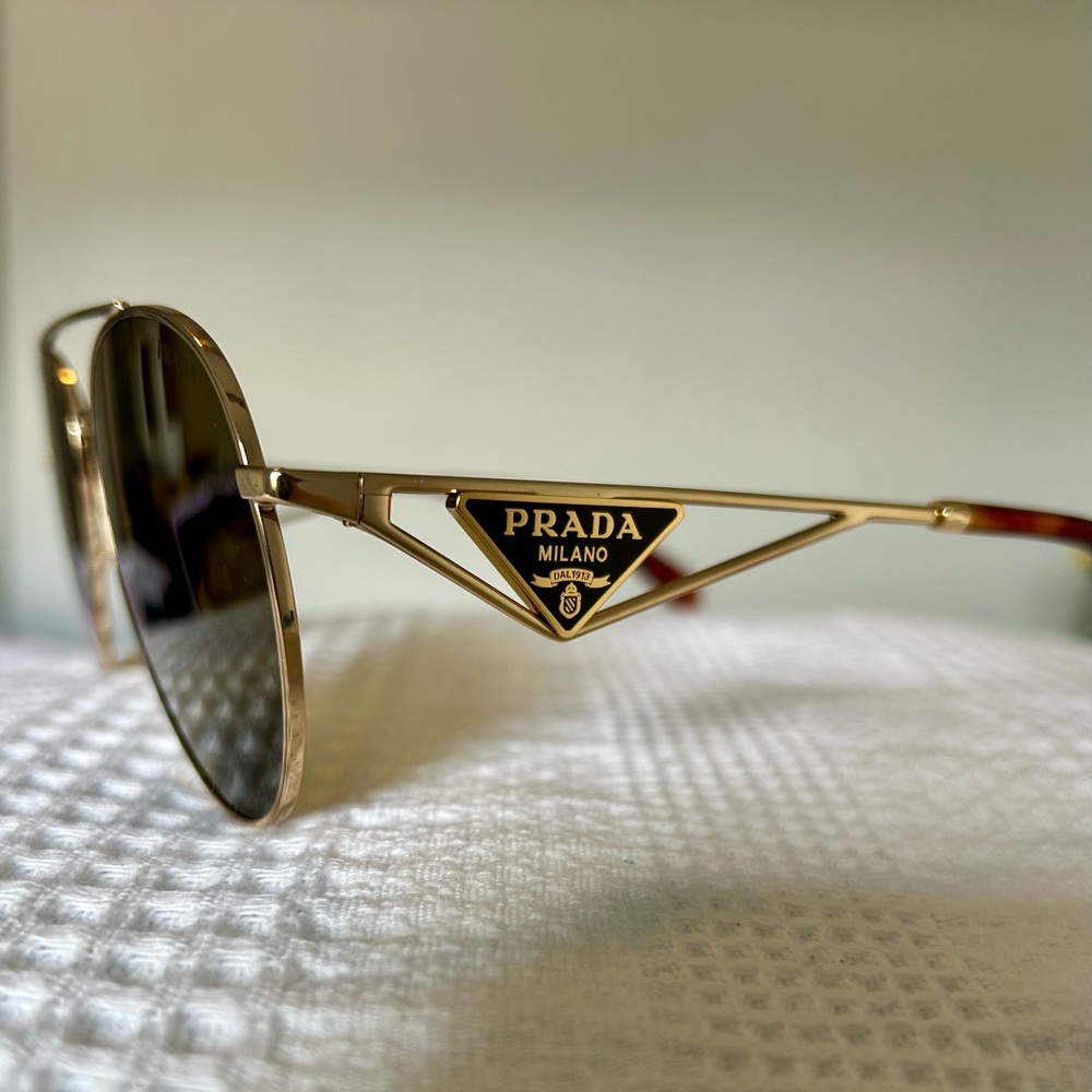 Prada Gold Aviator Sunglasses model SPR73Z pale gold with brown lenses